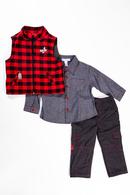 Комплект для мальчика: утеплённая жилетка, рубашка и утеплённые штанишки, хлопок