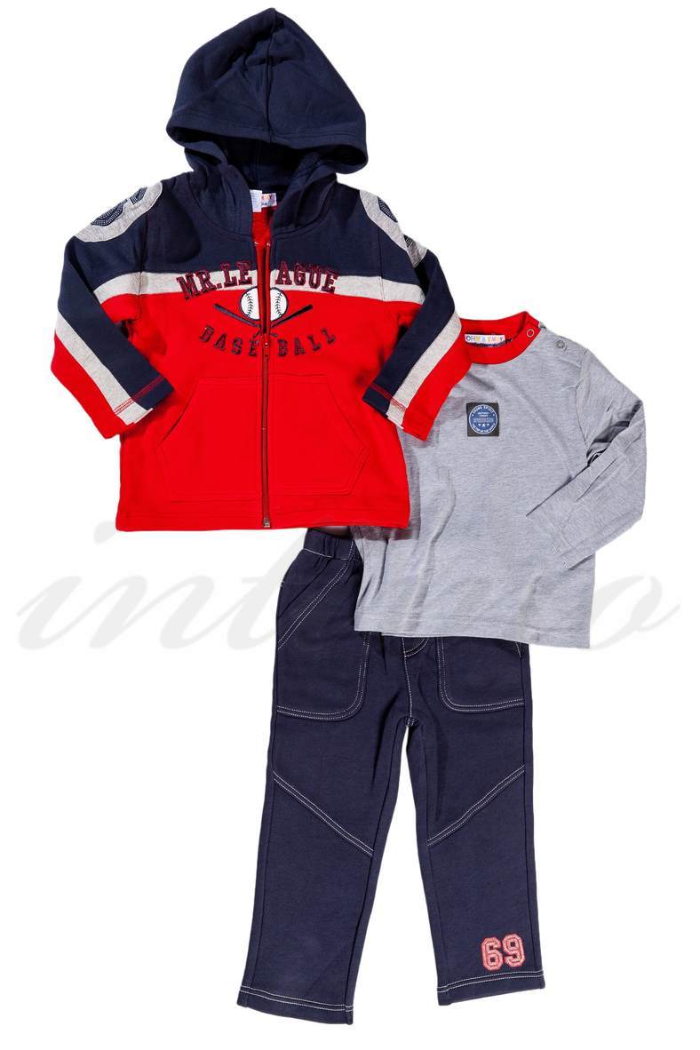 Комплект для мальчика: кофта с длинным рукавом на молнии, джемпер и штанишки, хлопок, код 55481, арт 3550