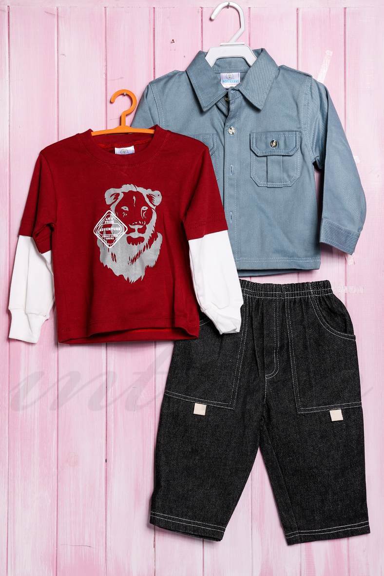 Комплект для мальчика: джемпер, рубашка и штанишки, хлопок, код 56384, арт 28003