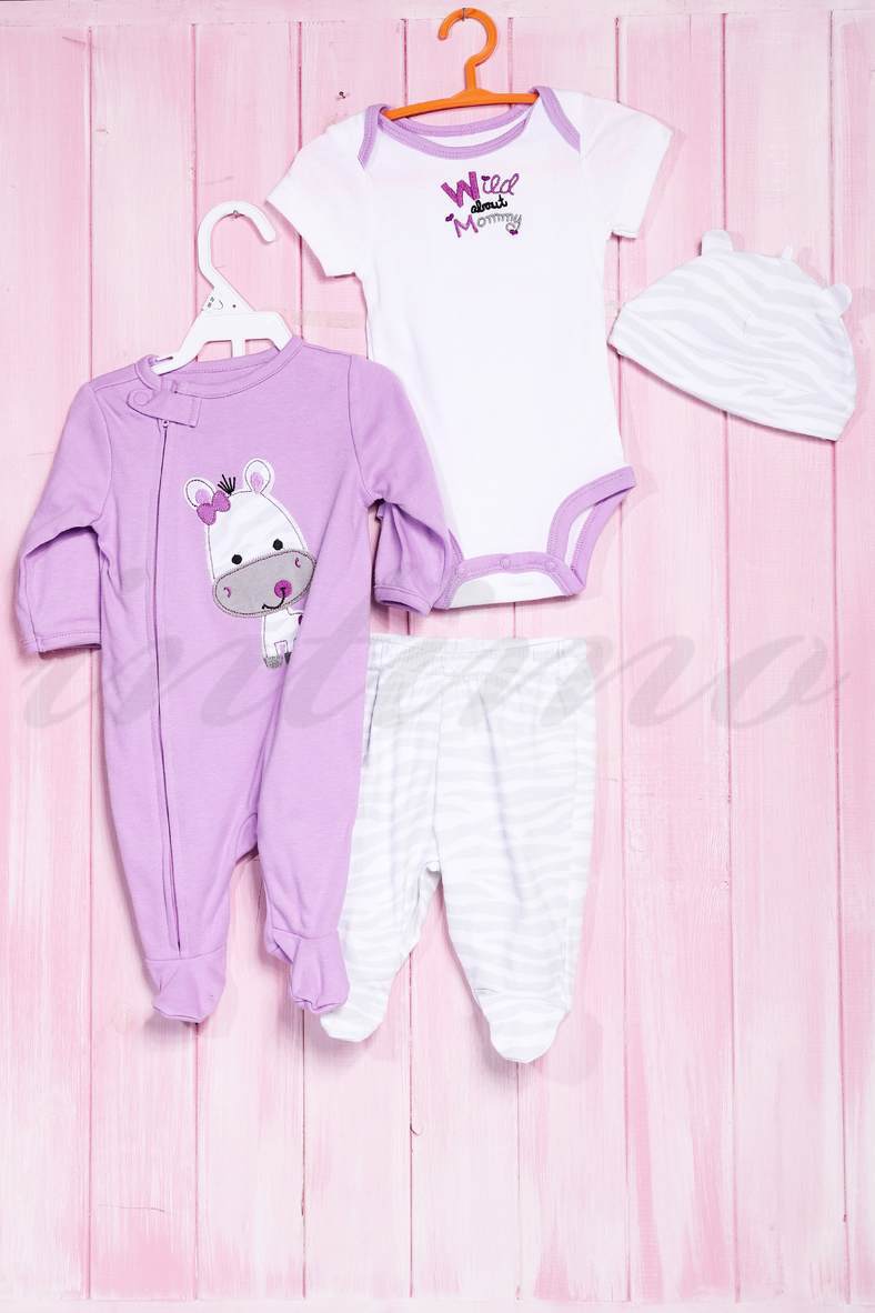 Set for girls: bodysuit with short sleeves, romper, man and hat, code 56492, art 302