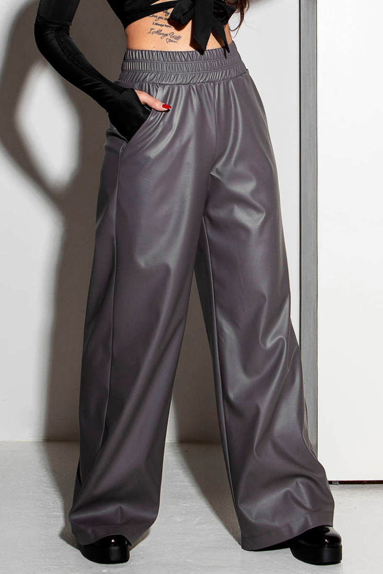 Кожанные брюки палаццо, код 87965, арт E2-K9