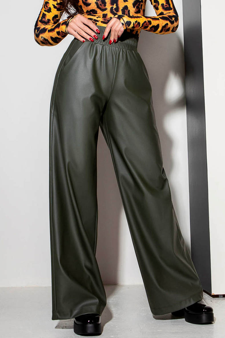 Кожанные брюки палаццо, код 88008, арт E2-K36