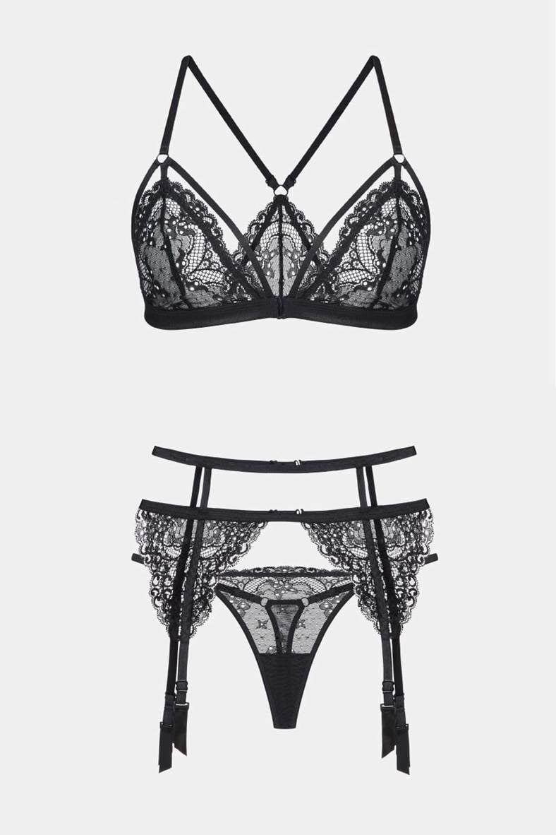 Lingerie set: bra with soft cup, thong panties and garter belt, code 91321, art 3417 CARSIMA